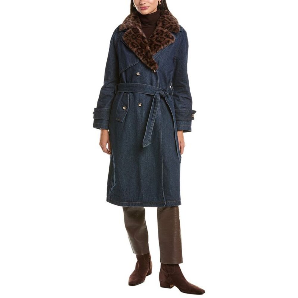 La Fiorentina Womens  Denim Trench Coat, Blue